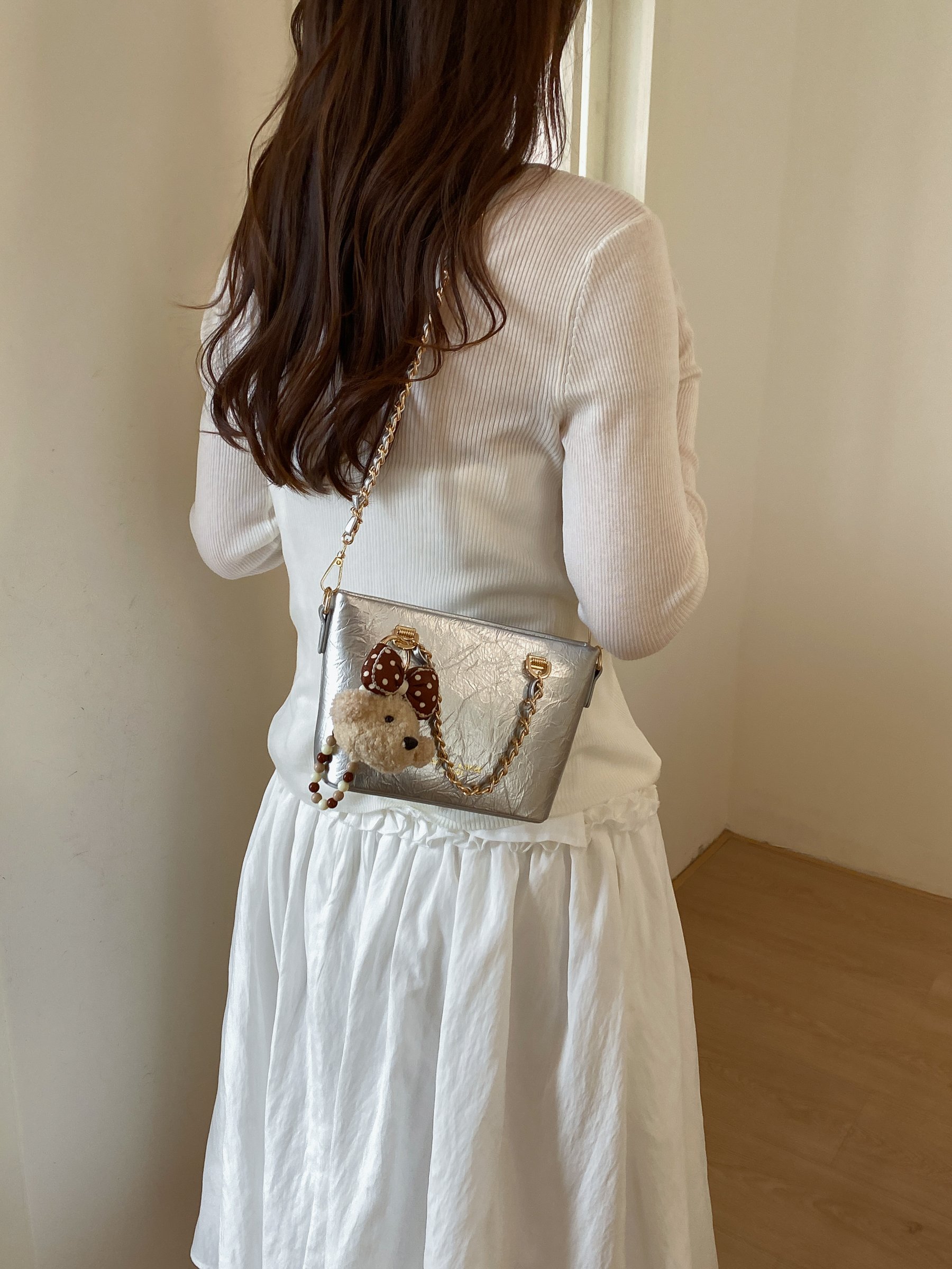 Chain Strap Crossbody Bag with Plush Charm