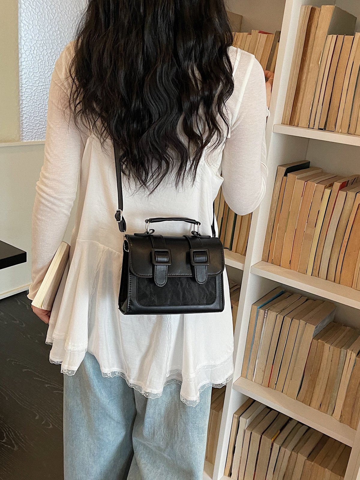 Solid Flap Handbag with Detachable Strap