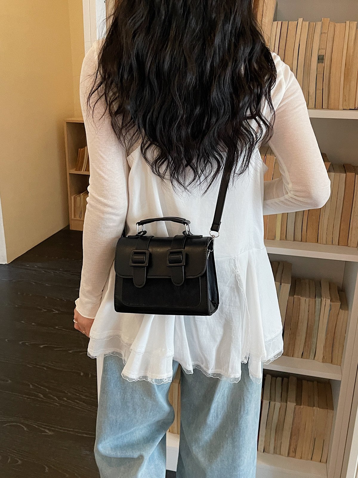 Solid Flap Handbag with Detachable Strap