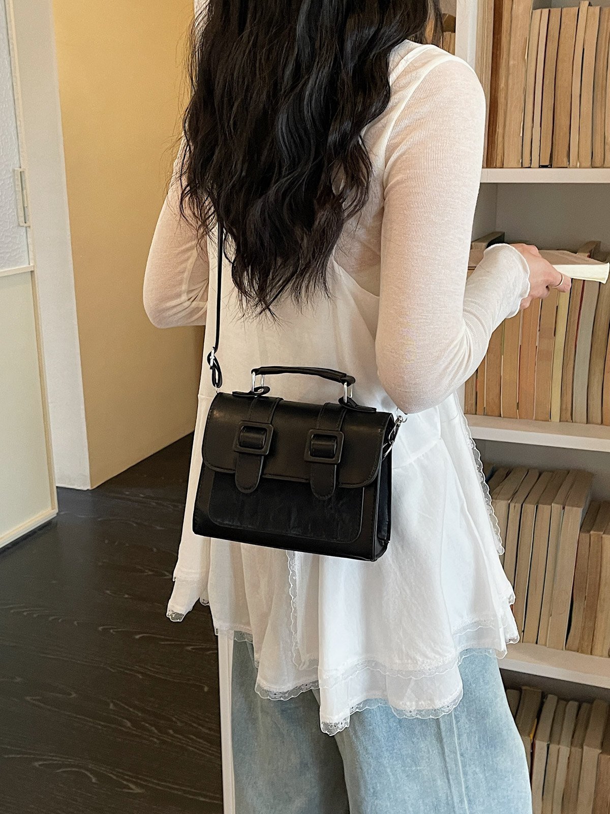 Solid Flap Handbag with Detachable Strap