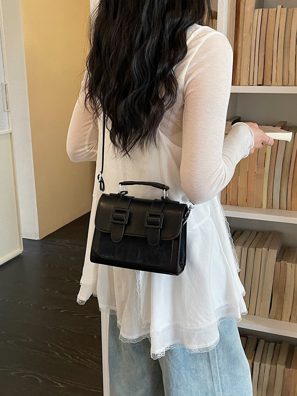 Solid Flap Handbag with Detachable Strap