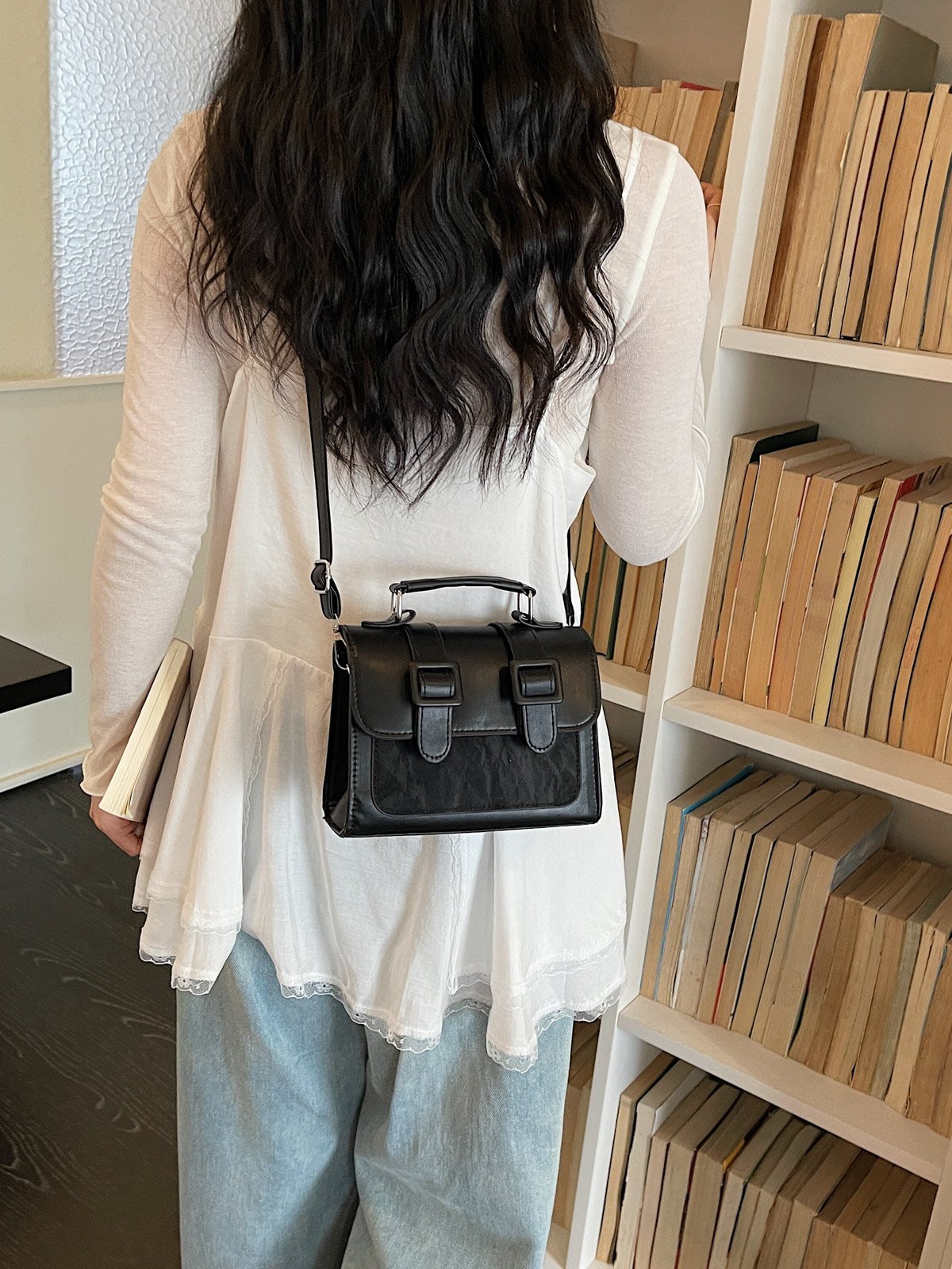 Solid Flap Handbag with Detachable Strap