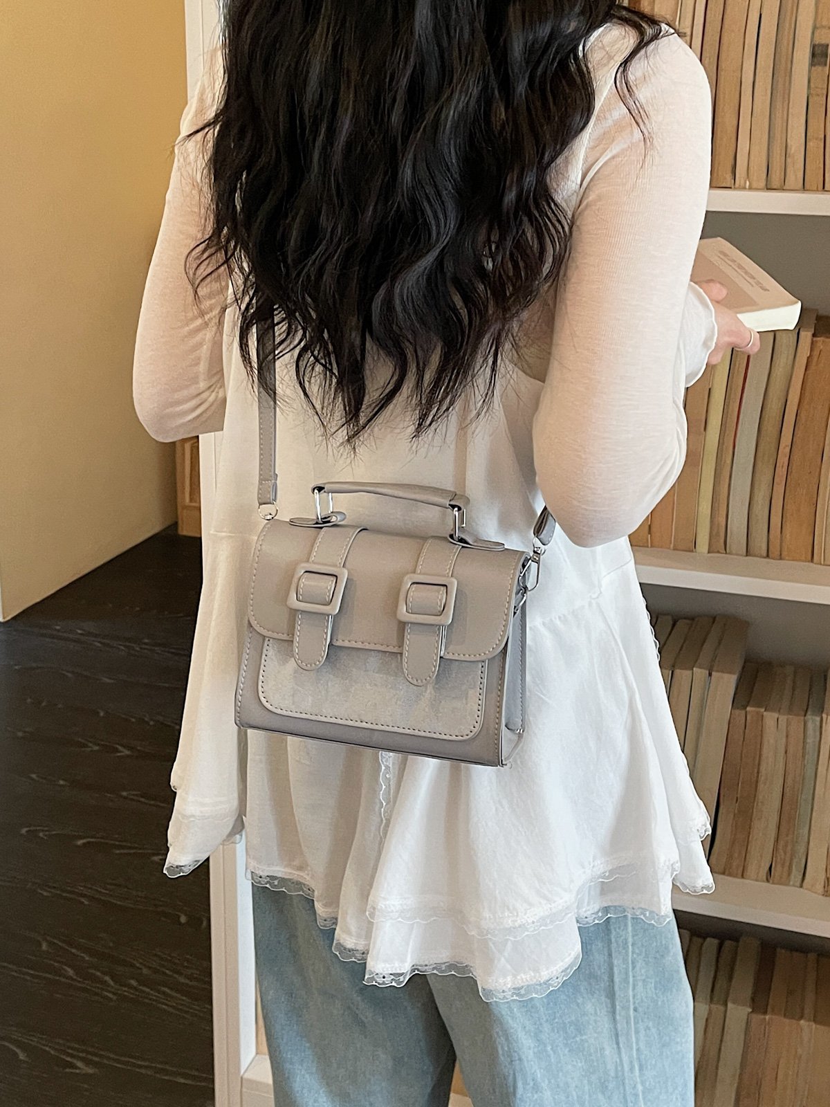 Solid Flap Handbag with Detachable Strap