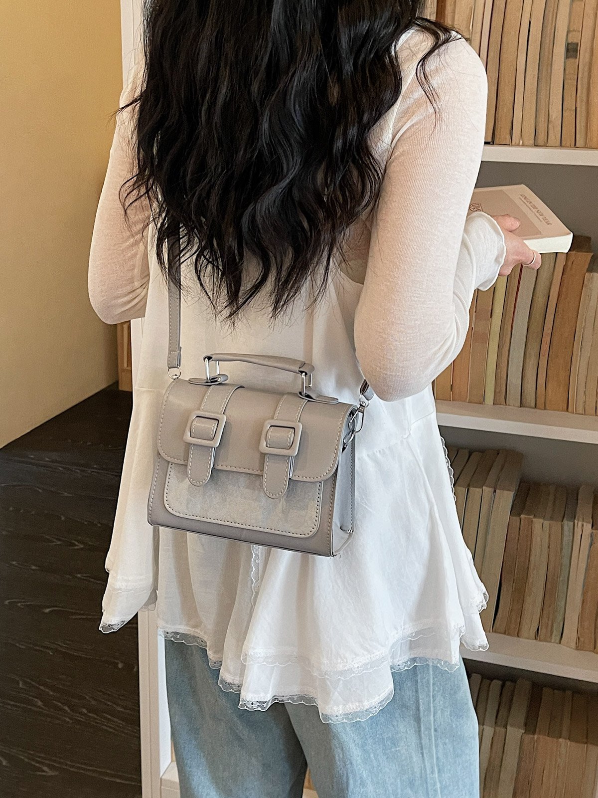 Solid Flap Handbag with Detachable Strap