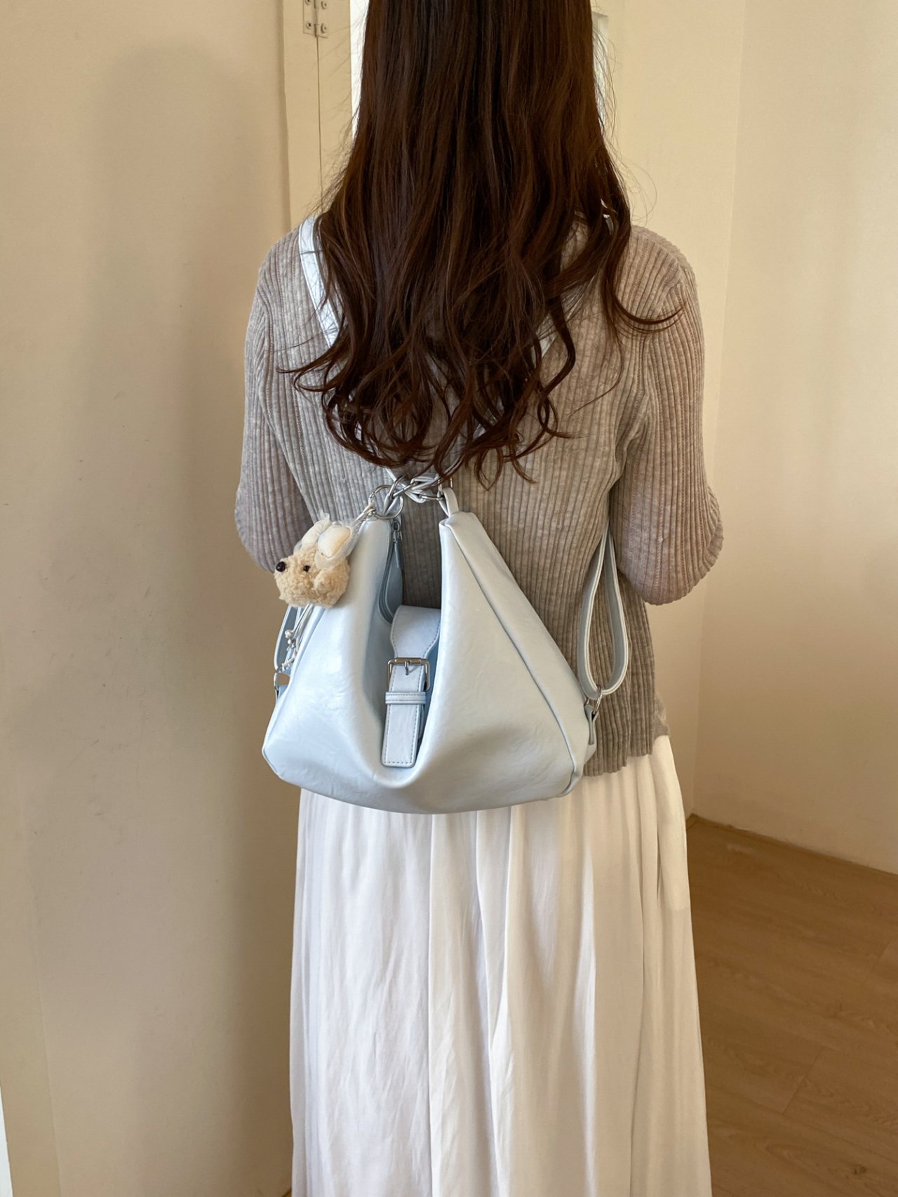 Solid Shoulder Bag with Plush Charm