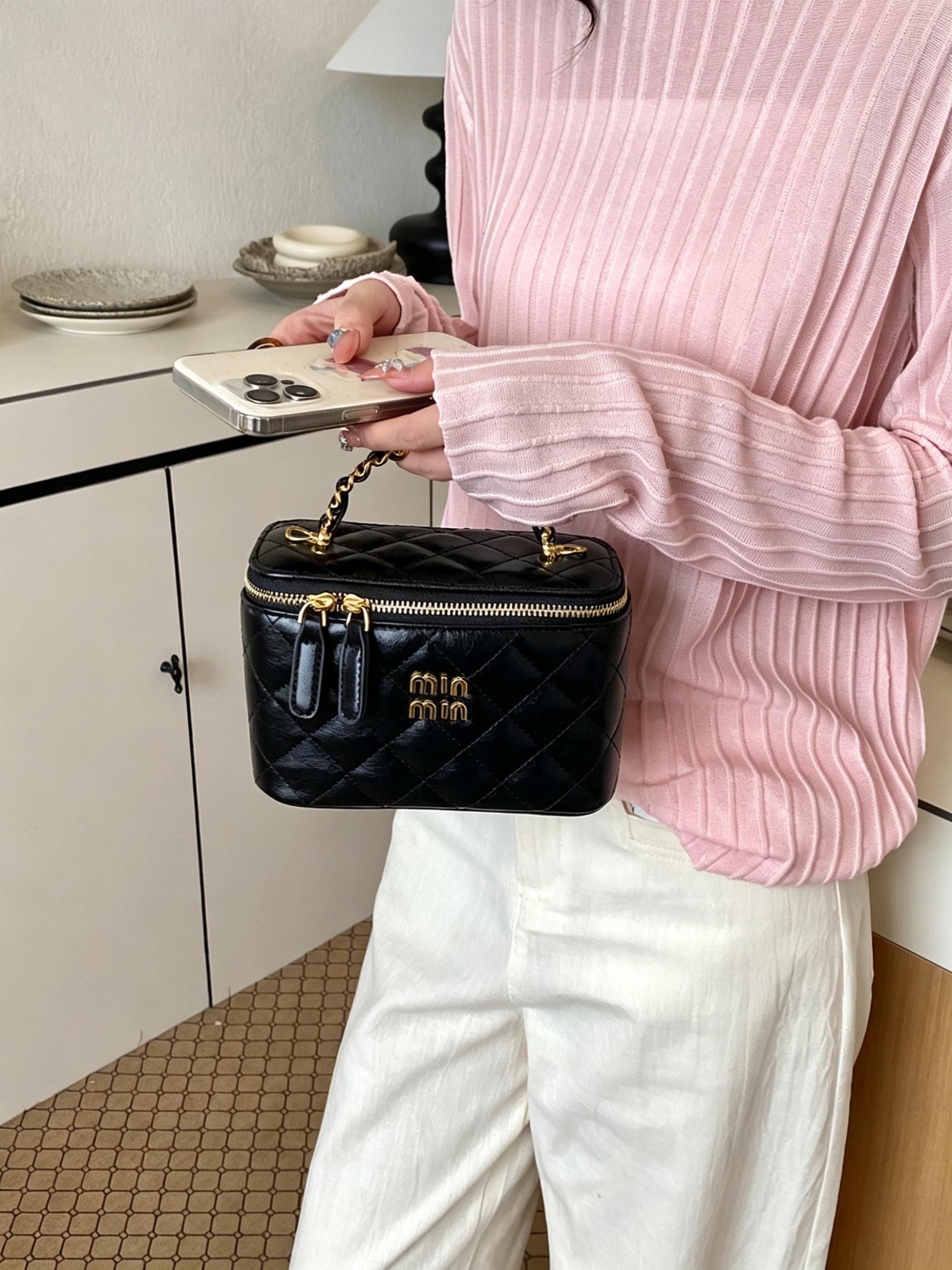 Quilted Zip Around Handbag