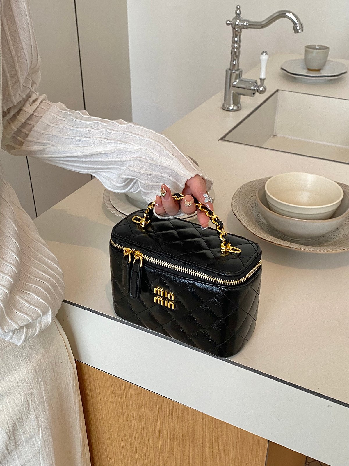 Quilted Zip Around Handbag