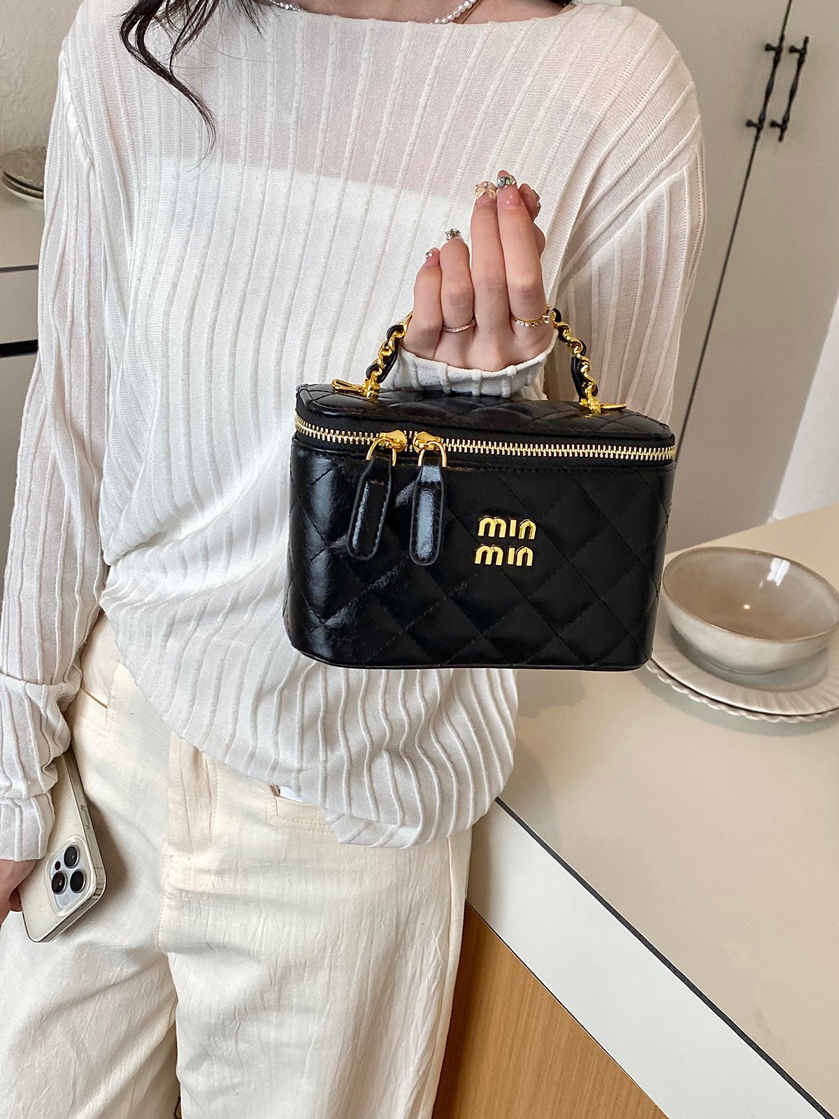 Quilted Zip Around Handbag