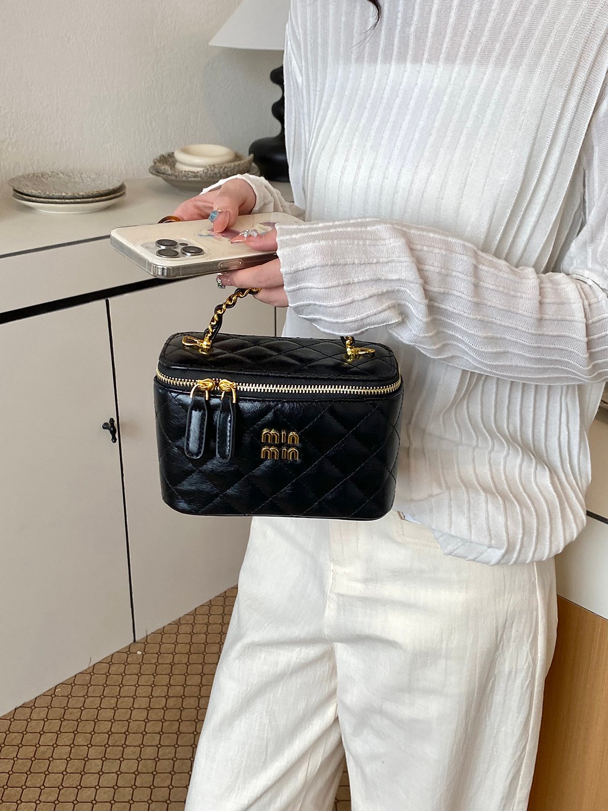 Quilted Zip Around Handbag