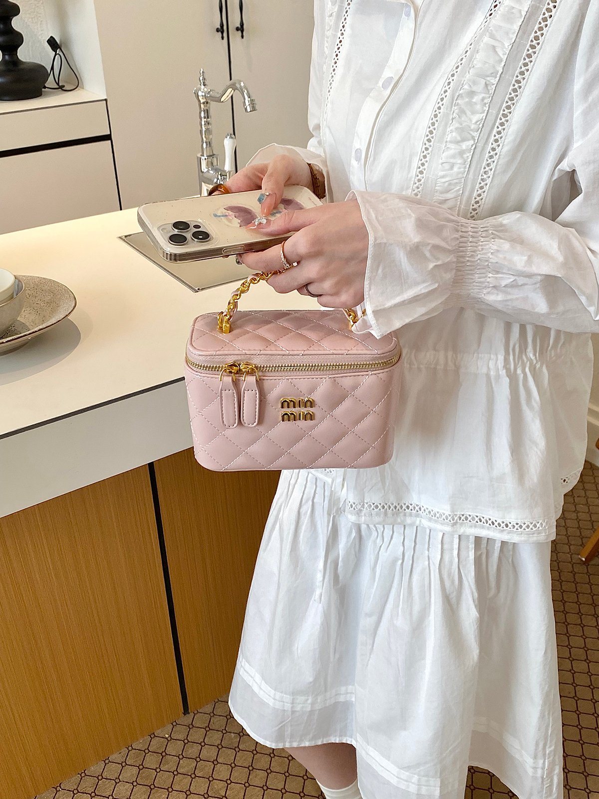 Quilted Zip Around Handbag