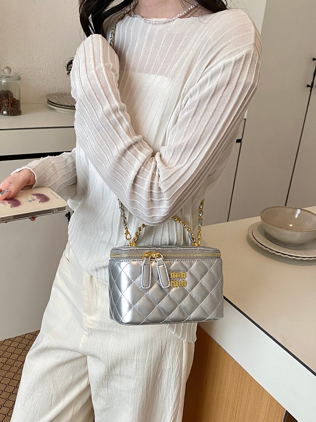 Quilted Zip Around Handbag