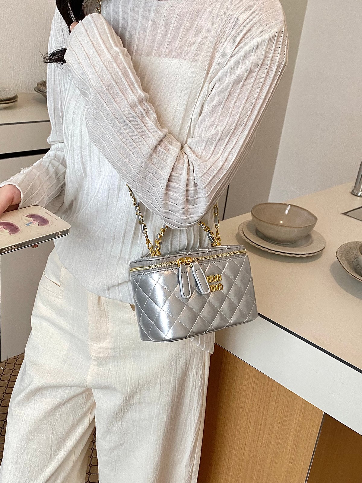 Quilted Zip Around Handbag