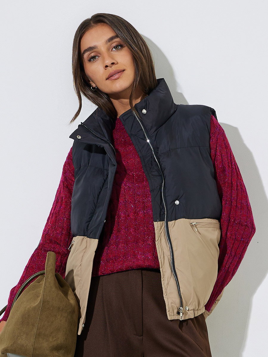 Short Padded Zip-Up Vest