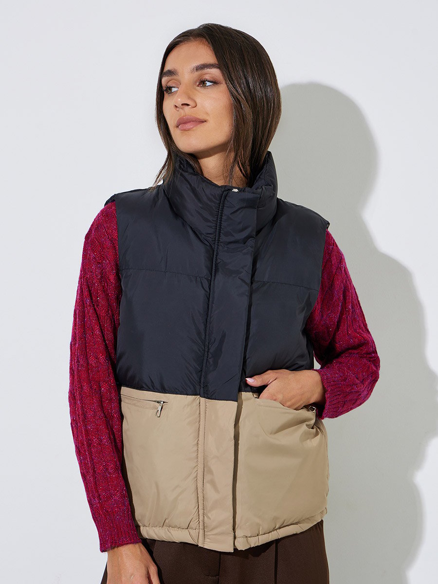 Short Padded Zip-Up Vest