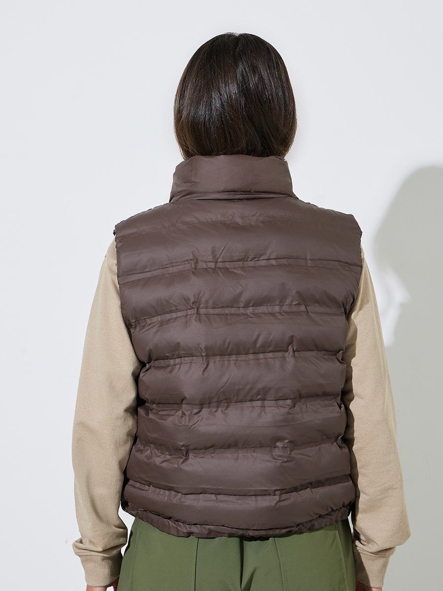 Women Brown Zip-Up Padded Short Puffer Vest