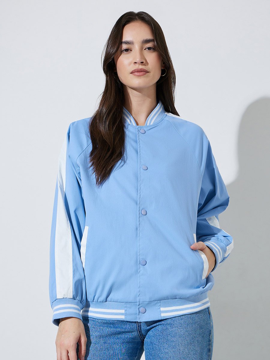 Blue Regular Fit Bomber Jacket