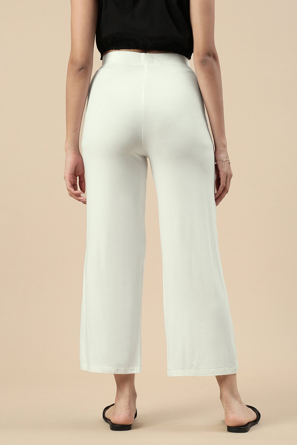 White Elastic Waist Knit Pants