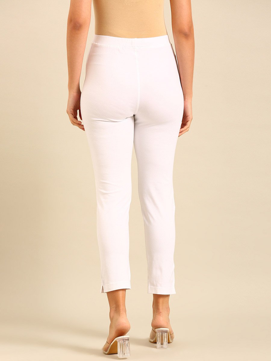 White Cotton Blend Knit Kurti Pants