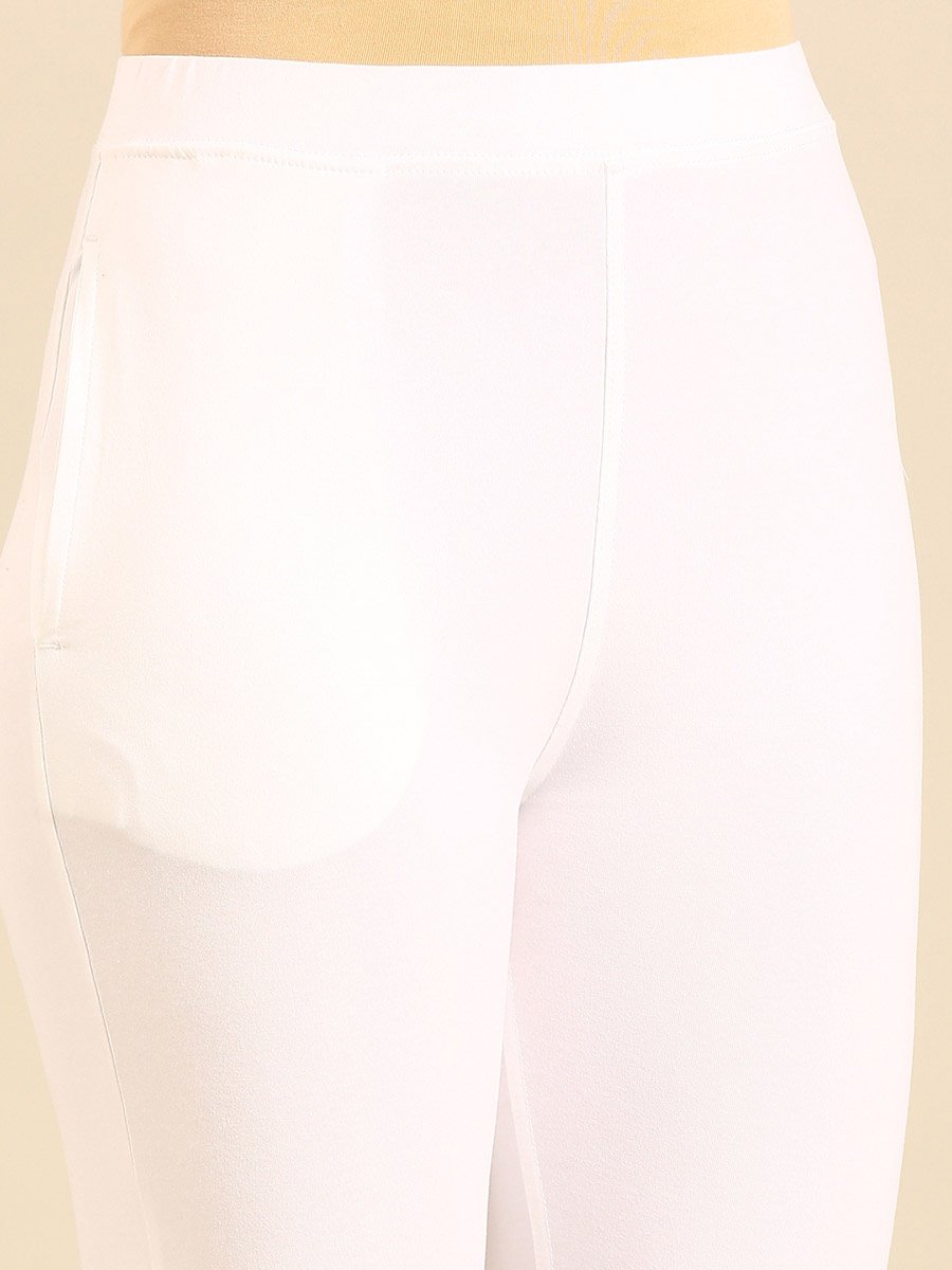 White Cotton Blend Knit Kurti Pants