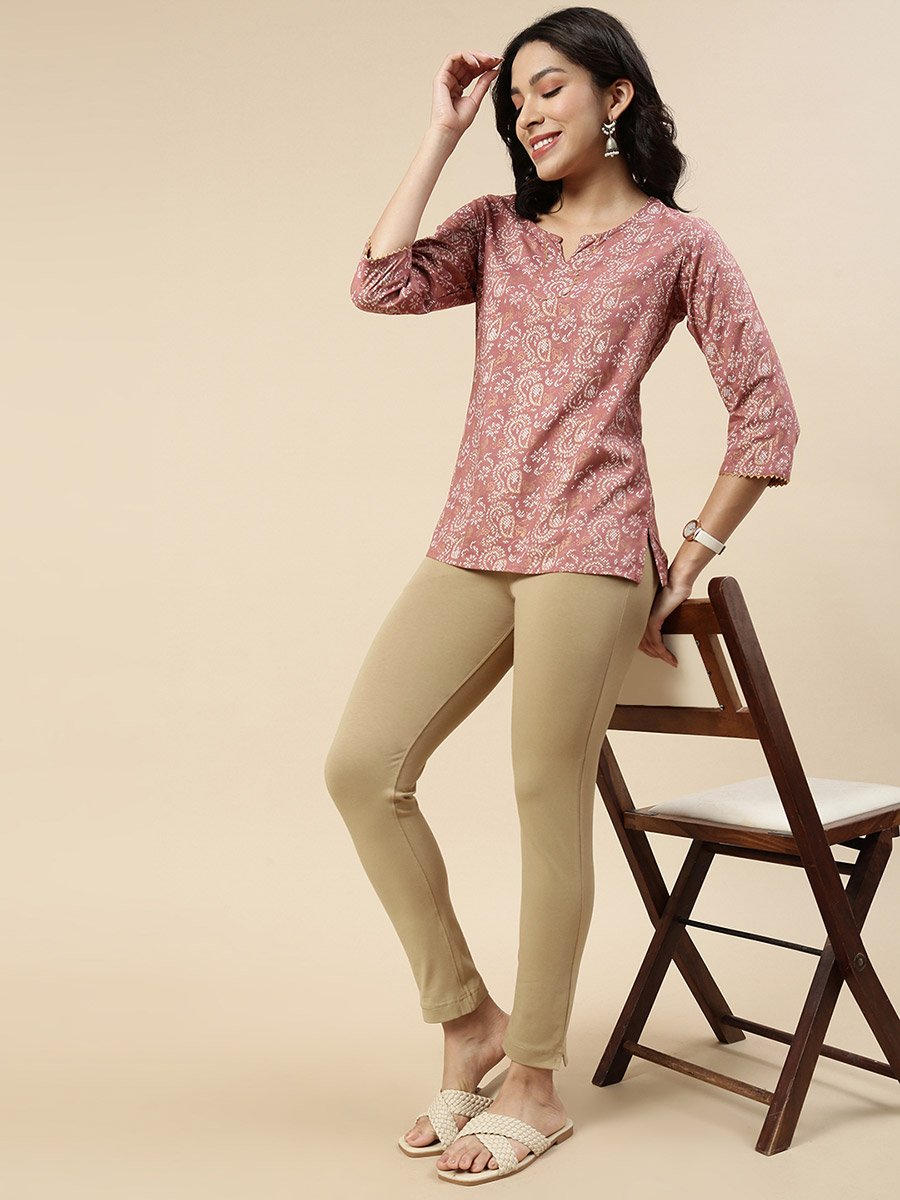 Beige Cotton Blend Knit Kurti Pants