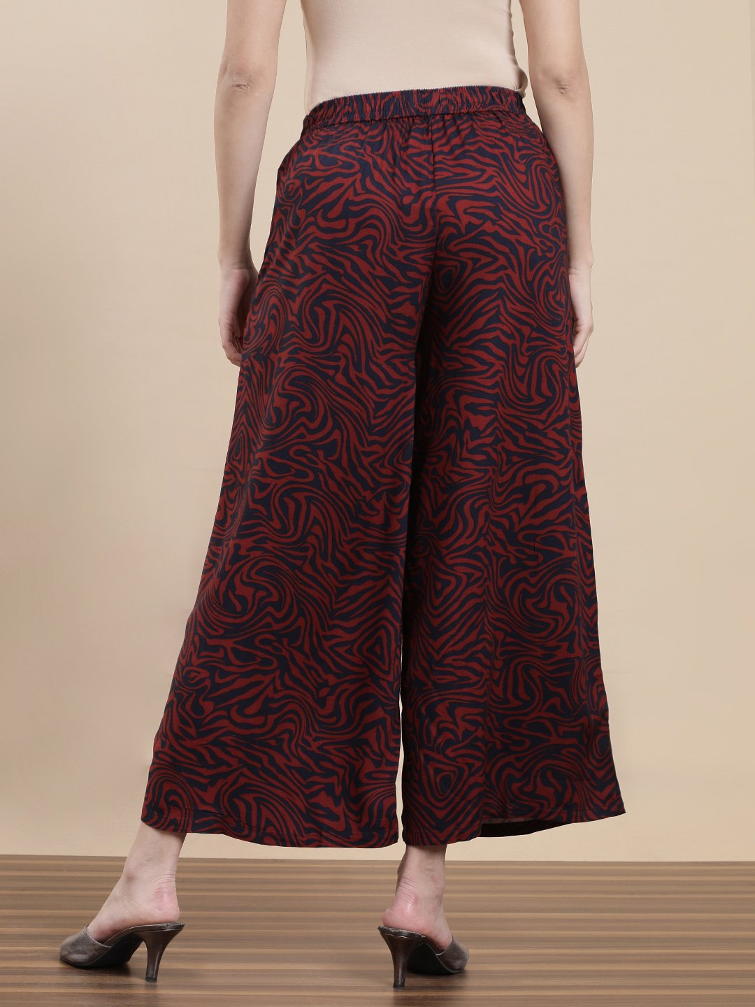 Maroon All Over Print Woven Rayon Pants