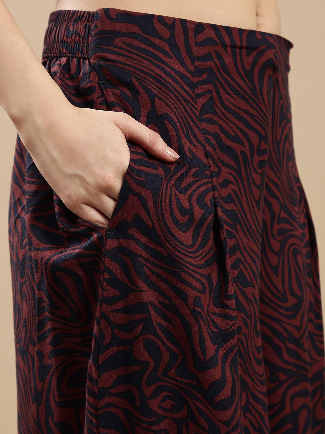Maroon All Over Print Woven Rayon Pants