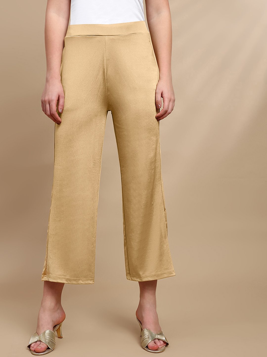 Gold Solid Crop Length Pants