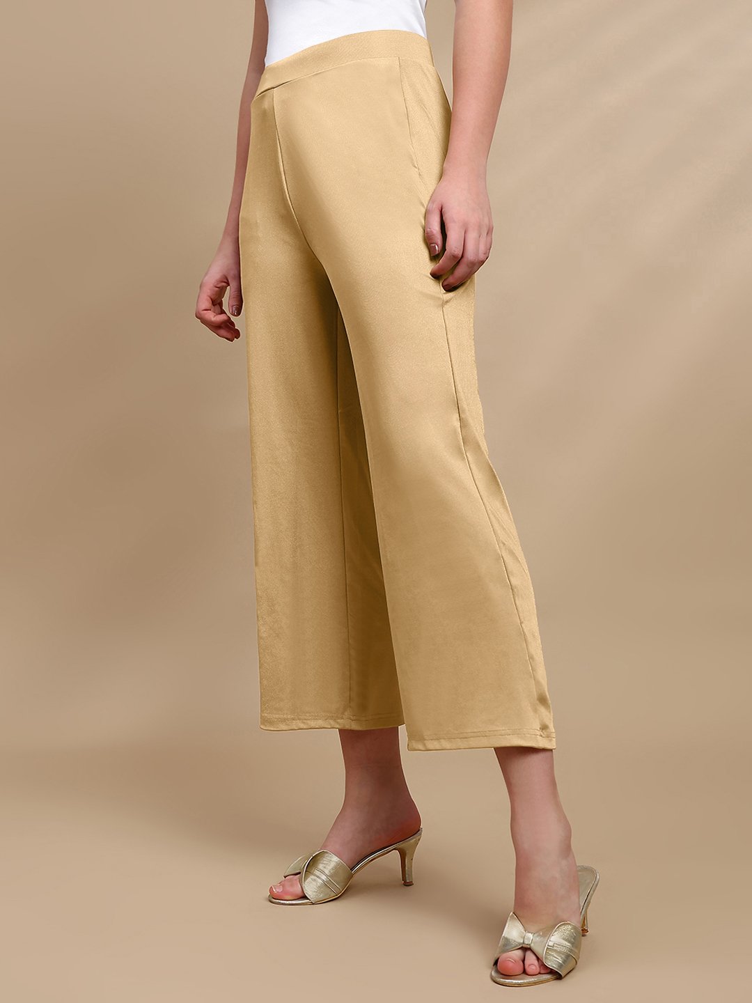 Gold Solid Crop Length Pants