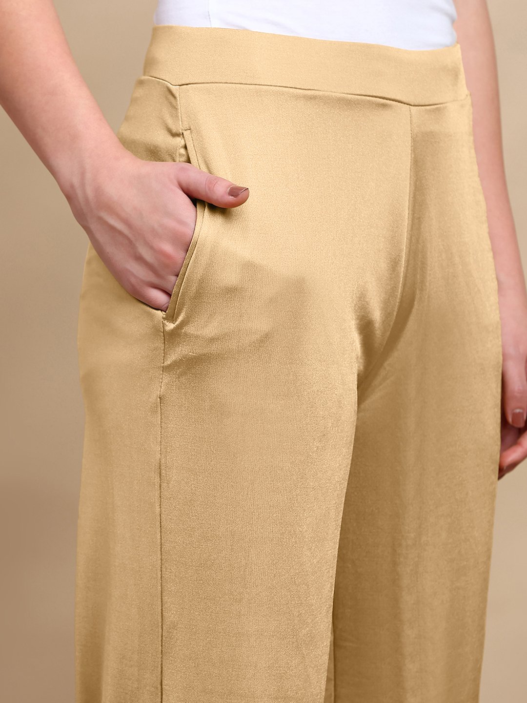Gold Solid Crop Length Pants
