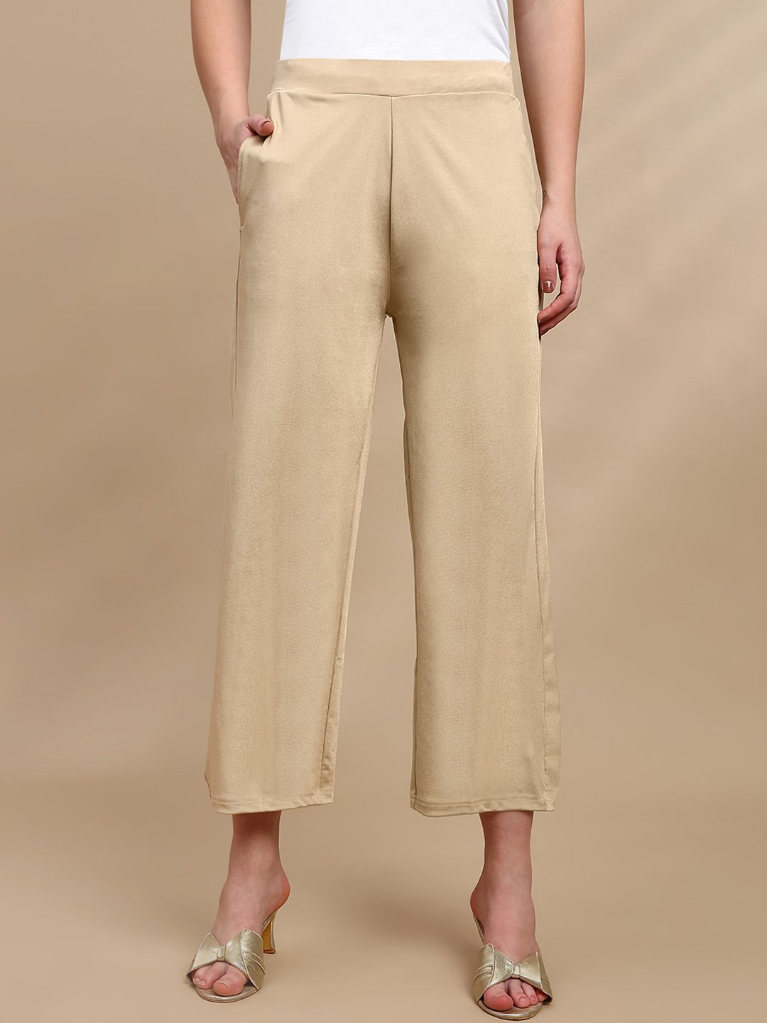 Gold Solid Crop Length Pants
