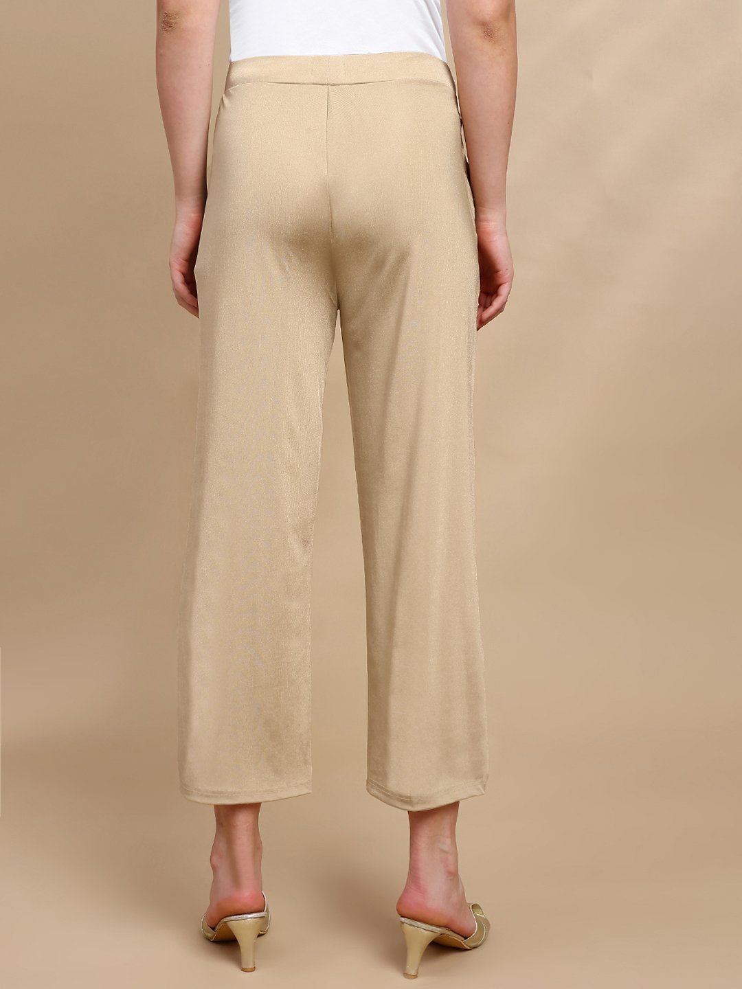 Gold Solid Crop Length Pants