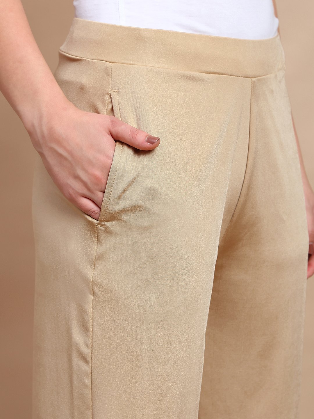 Gold Solid Crop Length Pants