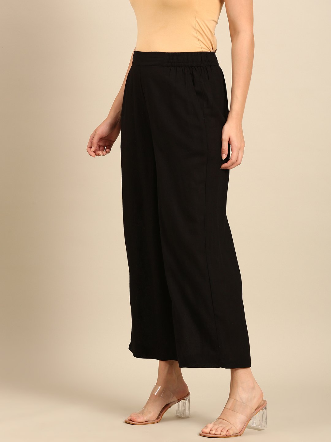 Black Solid Wide Leg Pants