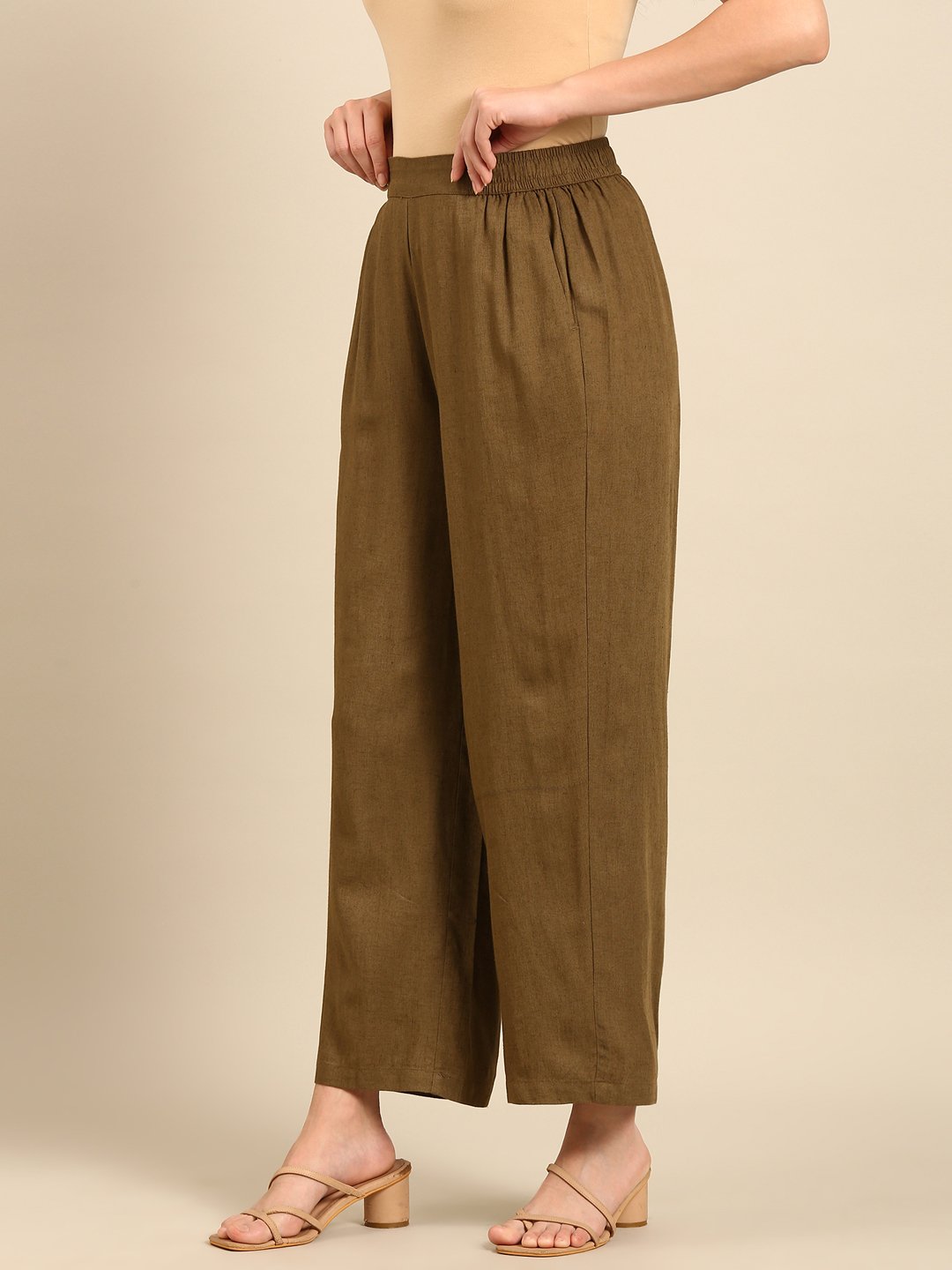 Olive Solid Wide Leg Pants