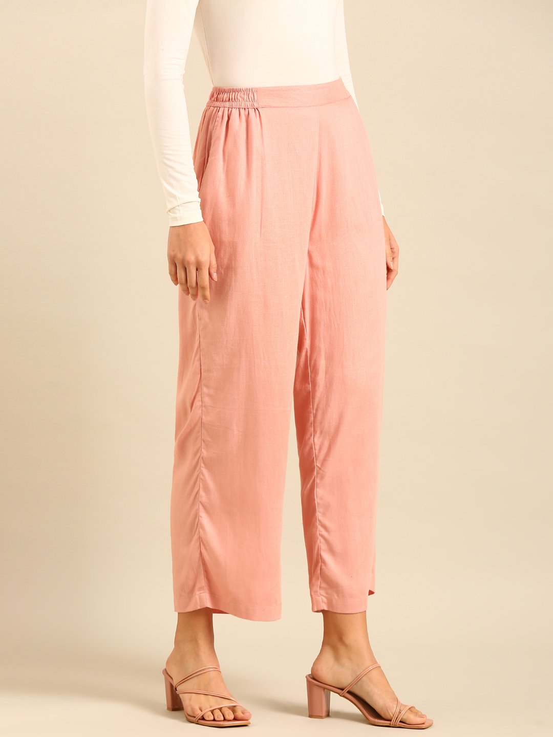 Pink Solid Wide Leg Pants