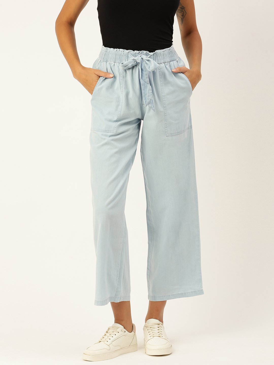Light Blue Woven Cotton Denim Culottes