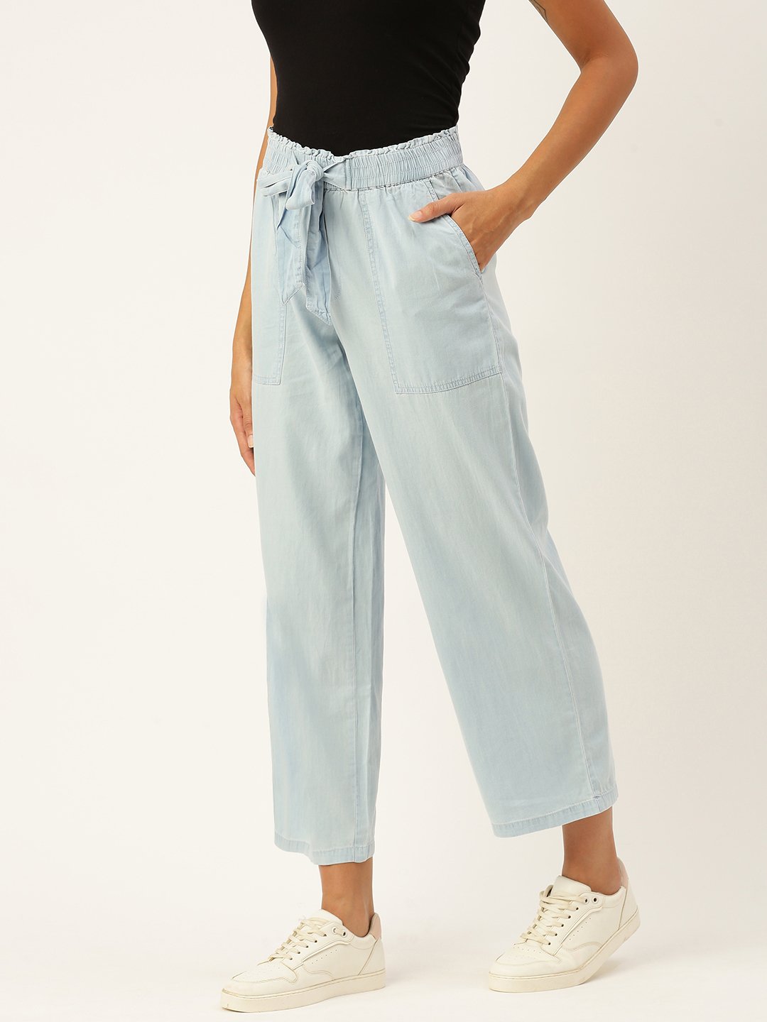 Light Blue Woven Cotton Denim Culottes