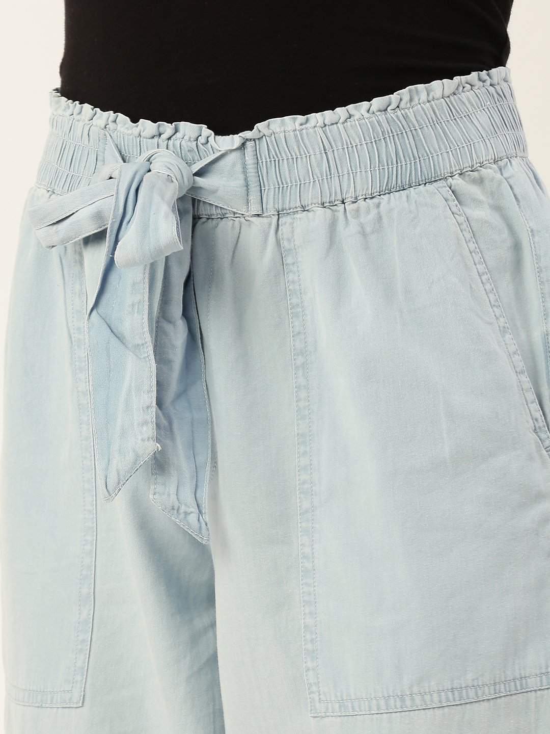 Light Blue Woven Cotton Denim Culottes