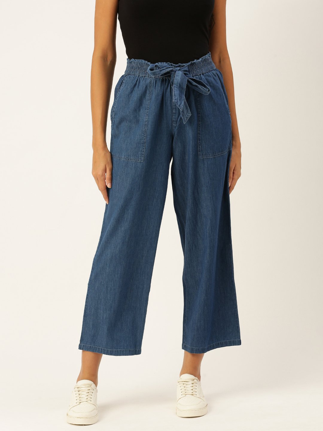 Blue Woven Cotton Denim Culottes