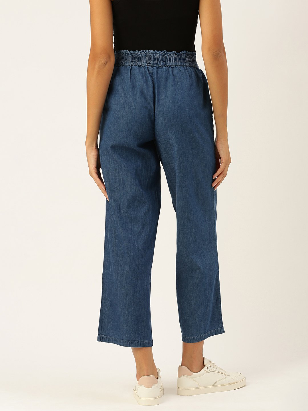 Blue Woven Cotton Denim Culottes