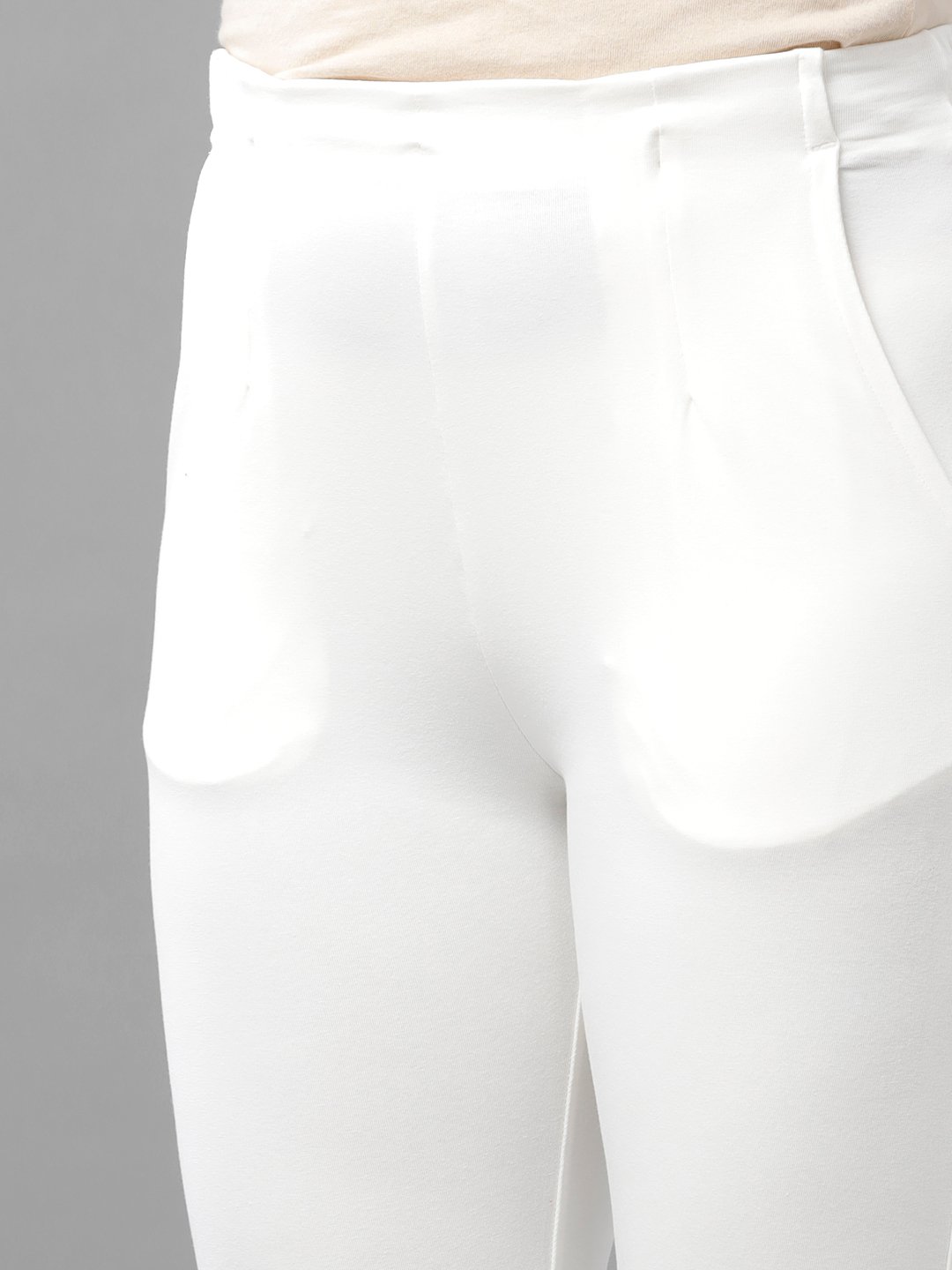Off White Solid Knit Cotton Blend Pants