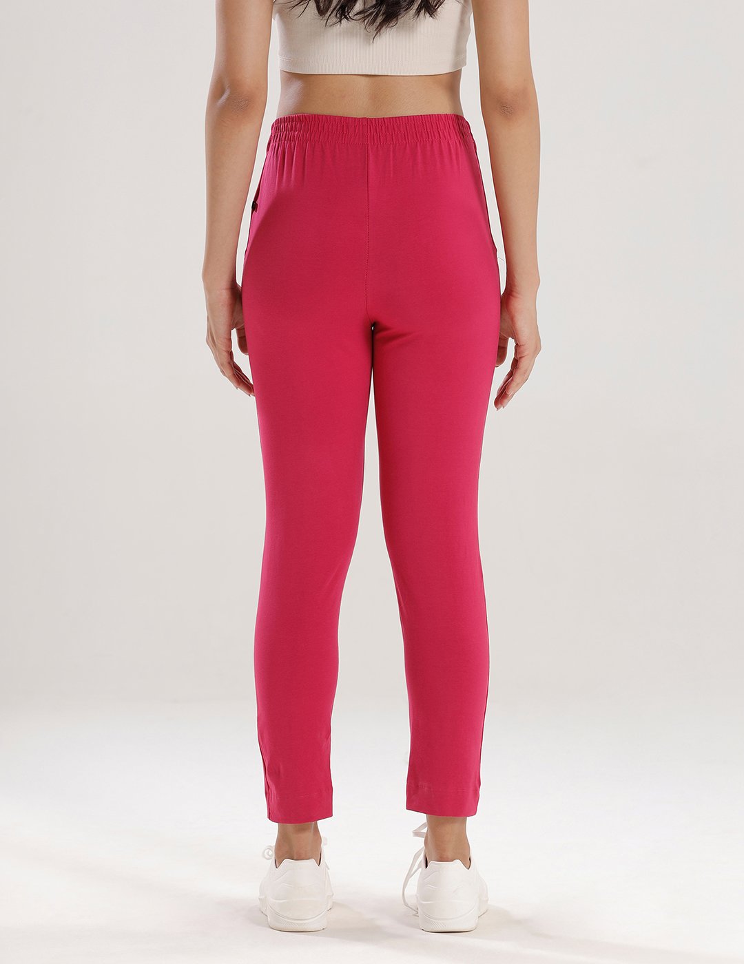 Magenta Solid Knit Cotton Blend Pants
