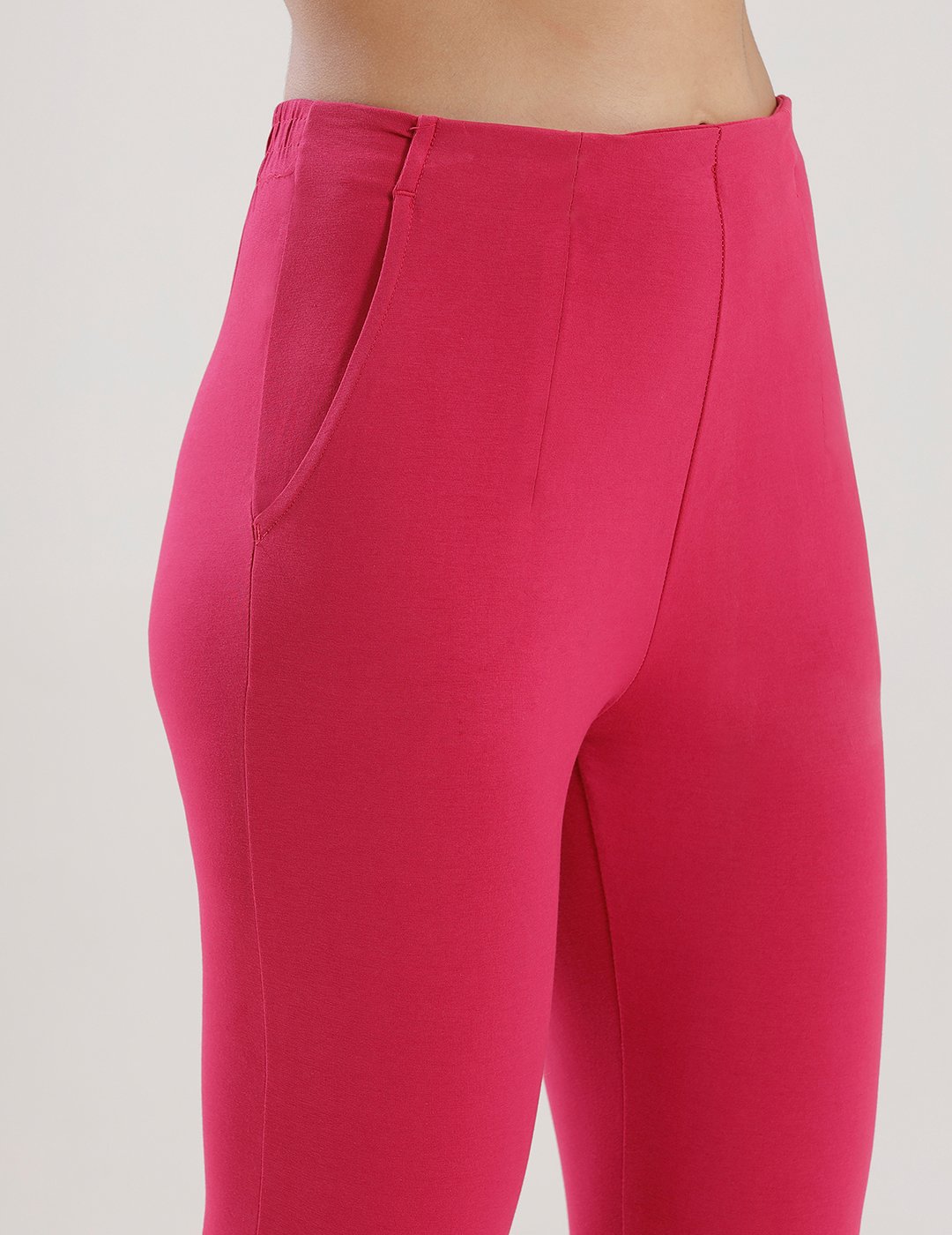 Magenta Solid Knit Cotton Blend Pants