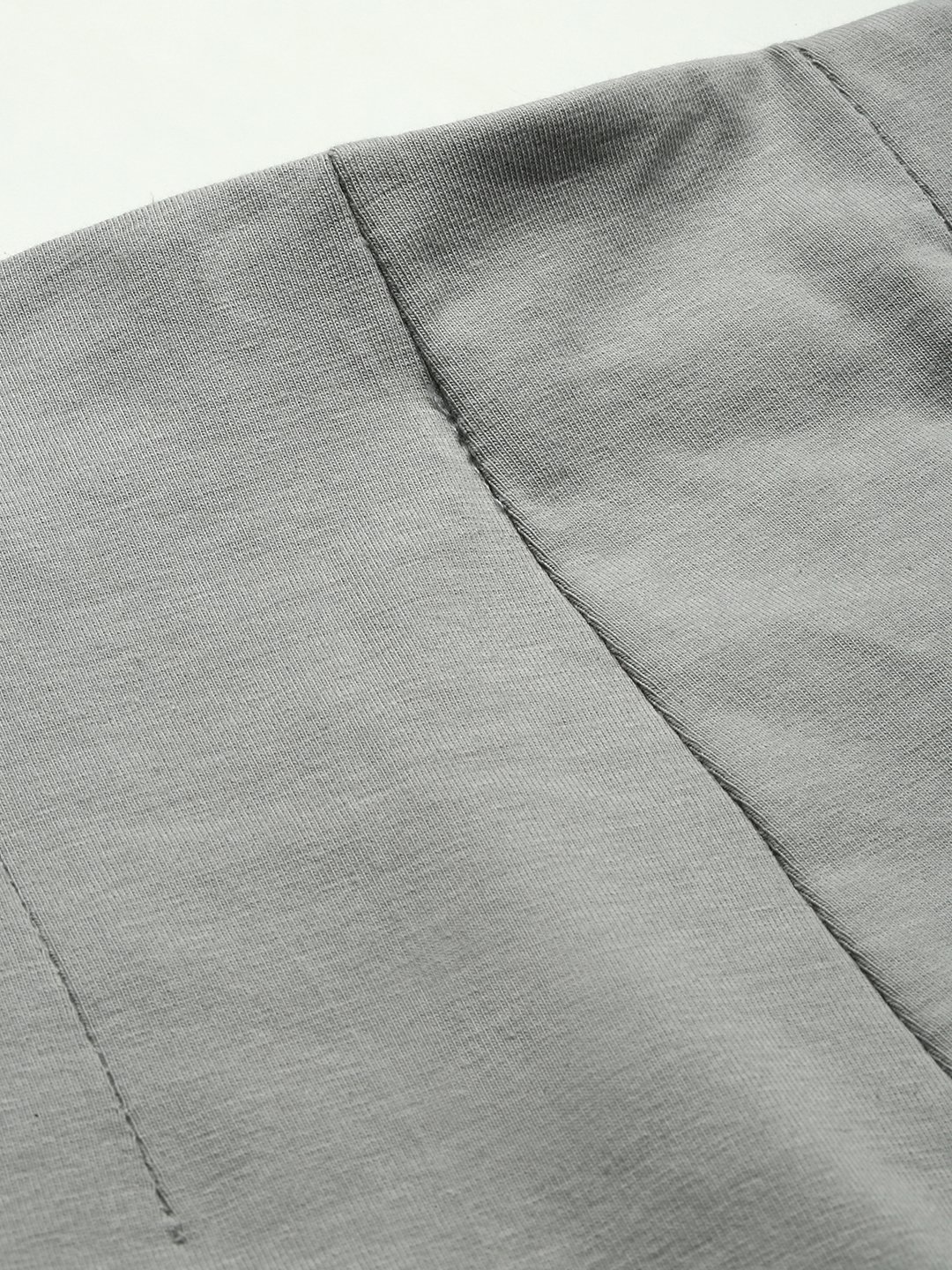 Grey Solid Knit Cotton Blend Pants