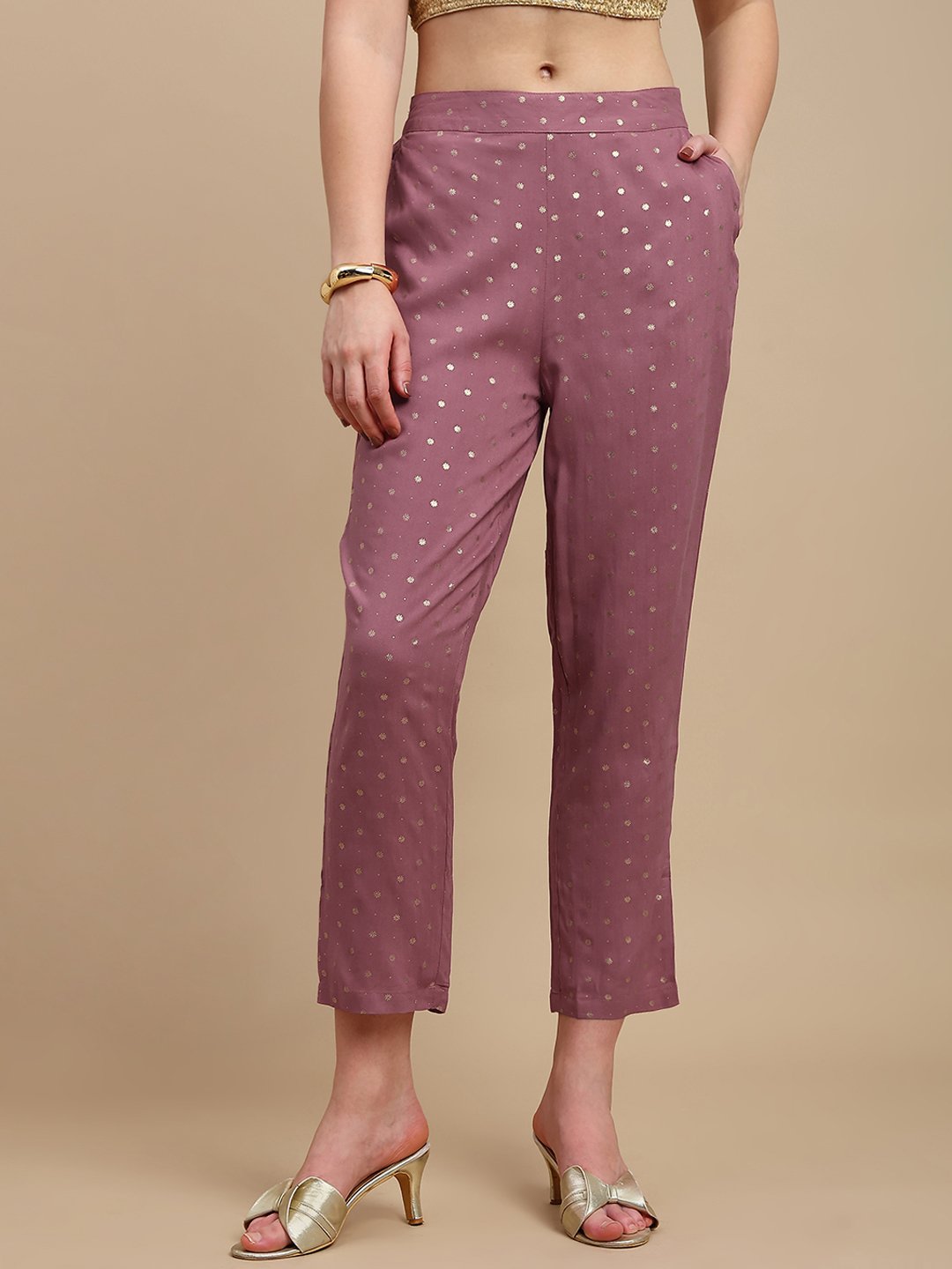 Pink Ditsy Print Woven Viscose Pants