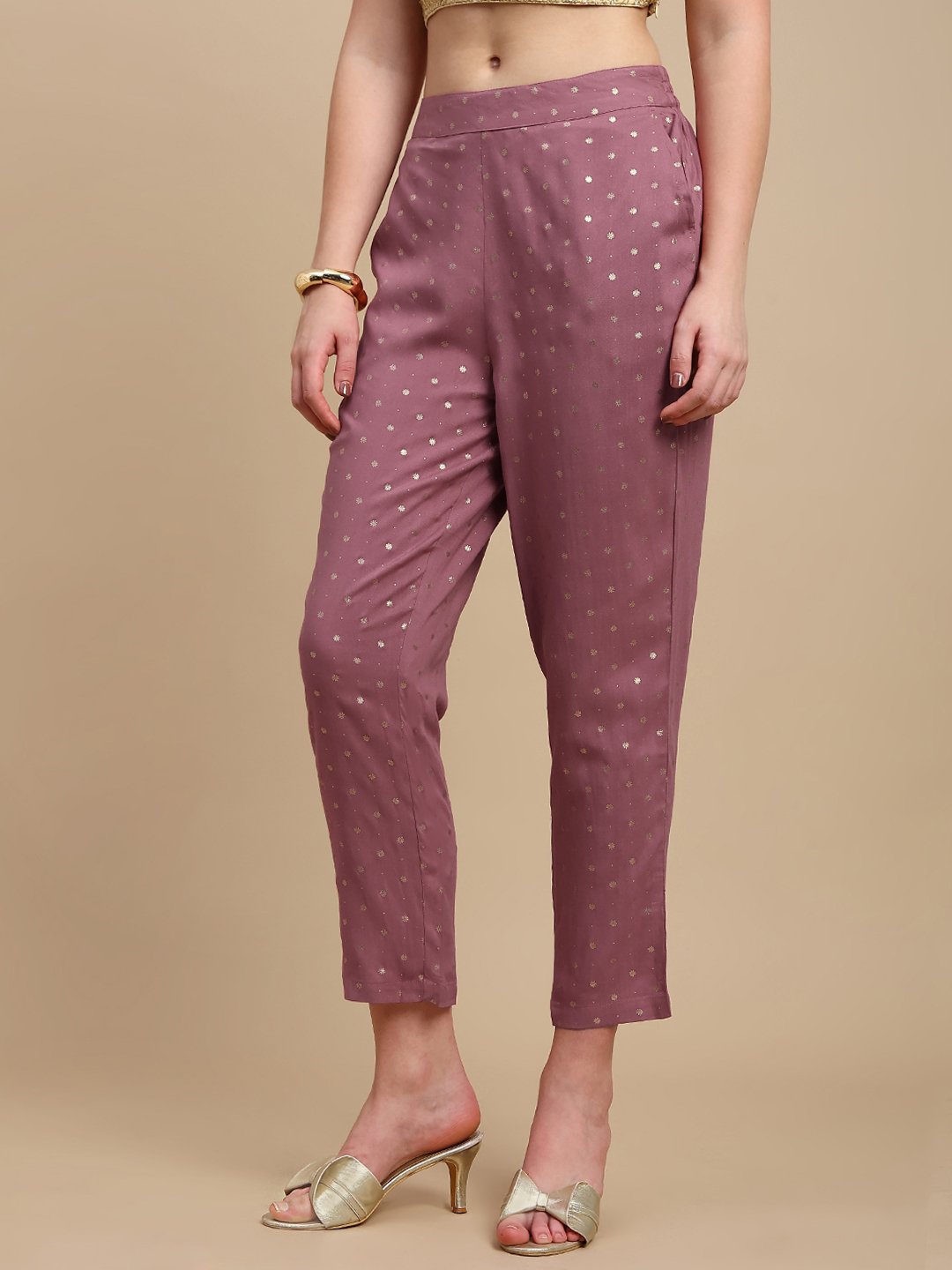 Pink Ditsy Print Woven Viscose Pants