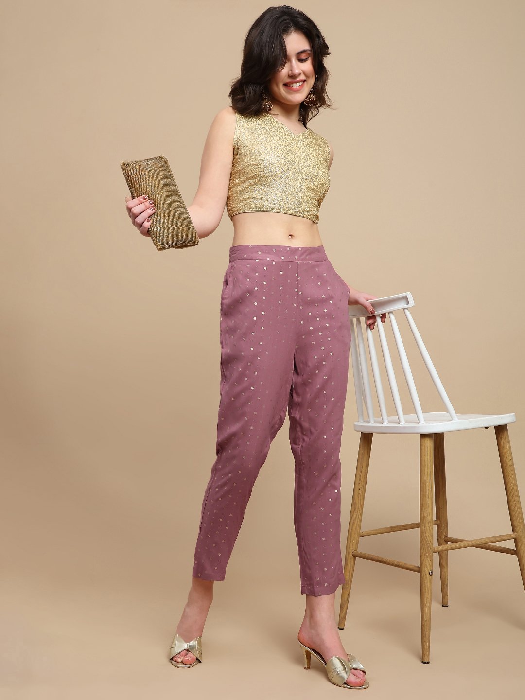 Pink Ditsy Print Woven Viscose Pants