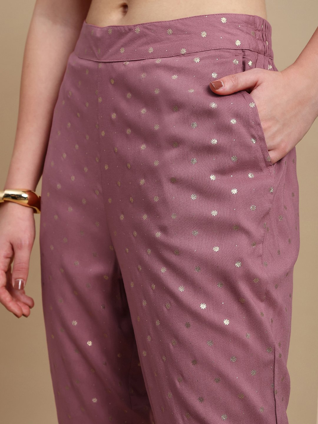 Pink Ditsy Print Woven Viscose Pants