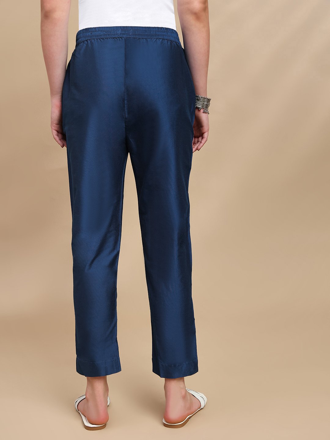 Navy Blue Solid Pants with Side Pocket
