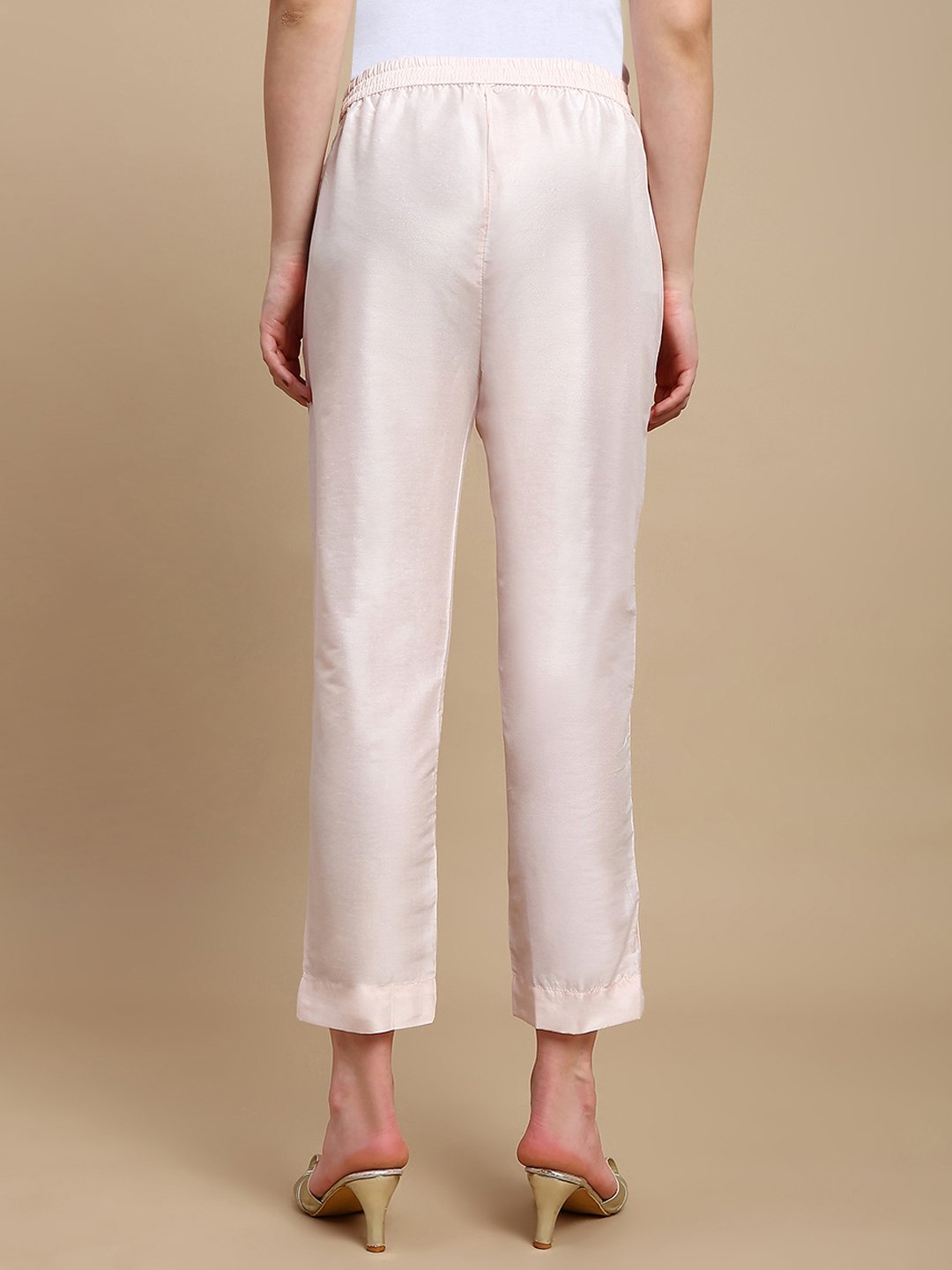 Light Pink Solid Pants with Side Pocket